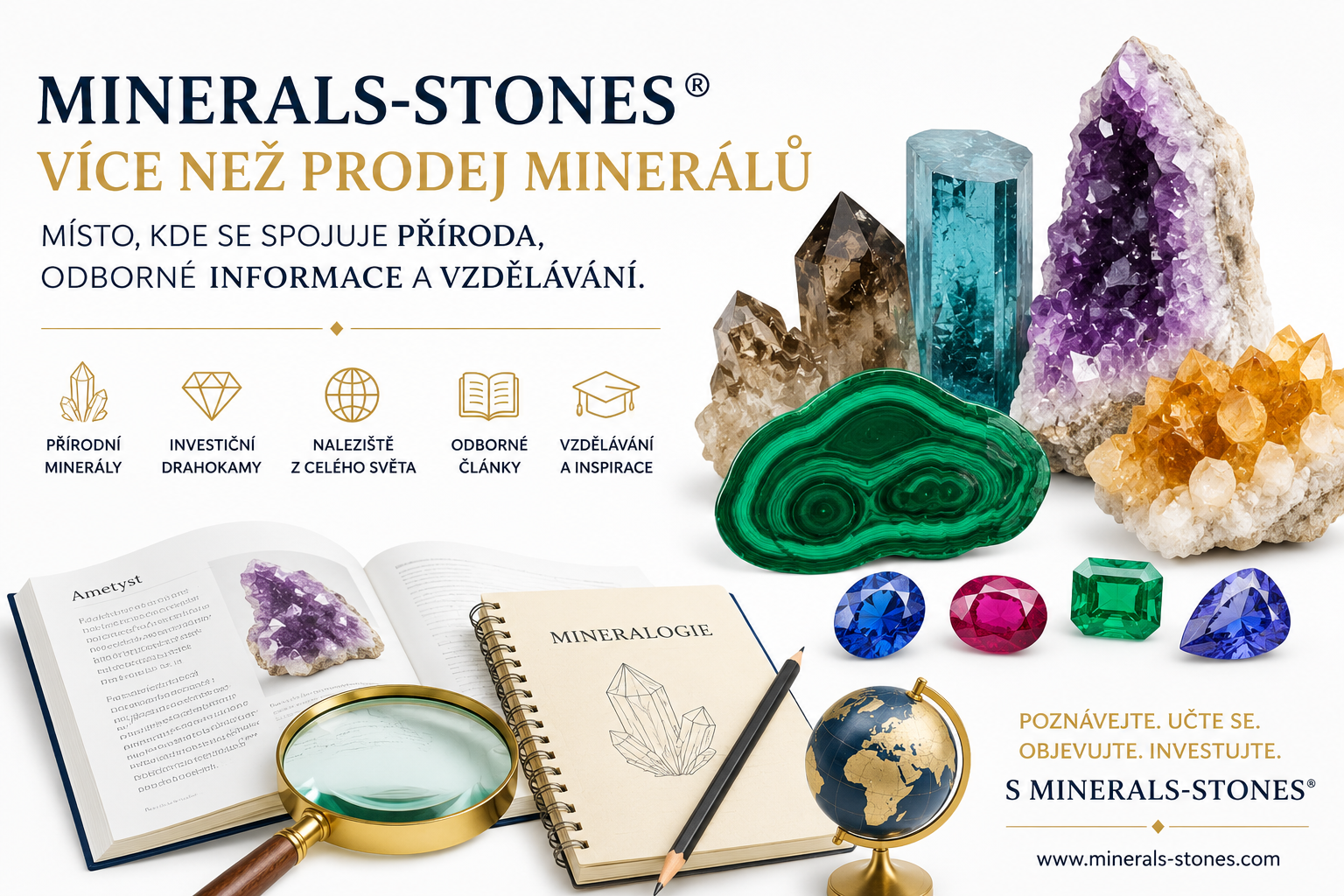 MINERALS-STONES® představuje svět přírodních minerálů, investičních drahokamů a odborného vzdělávání