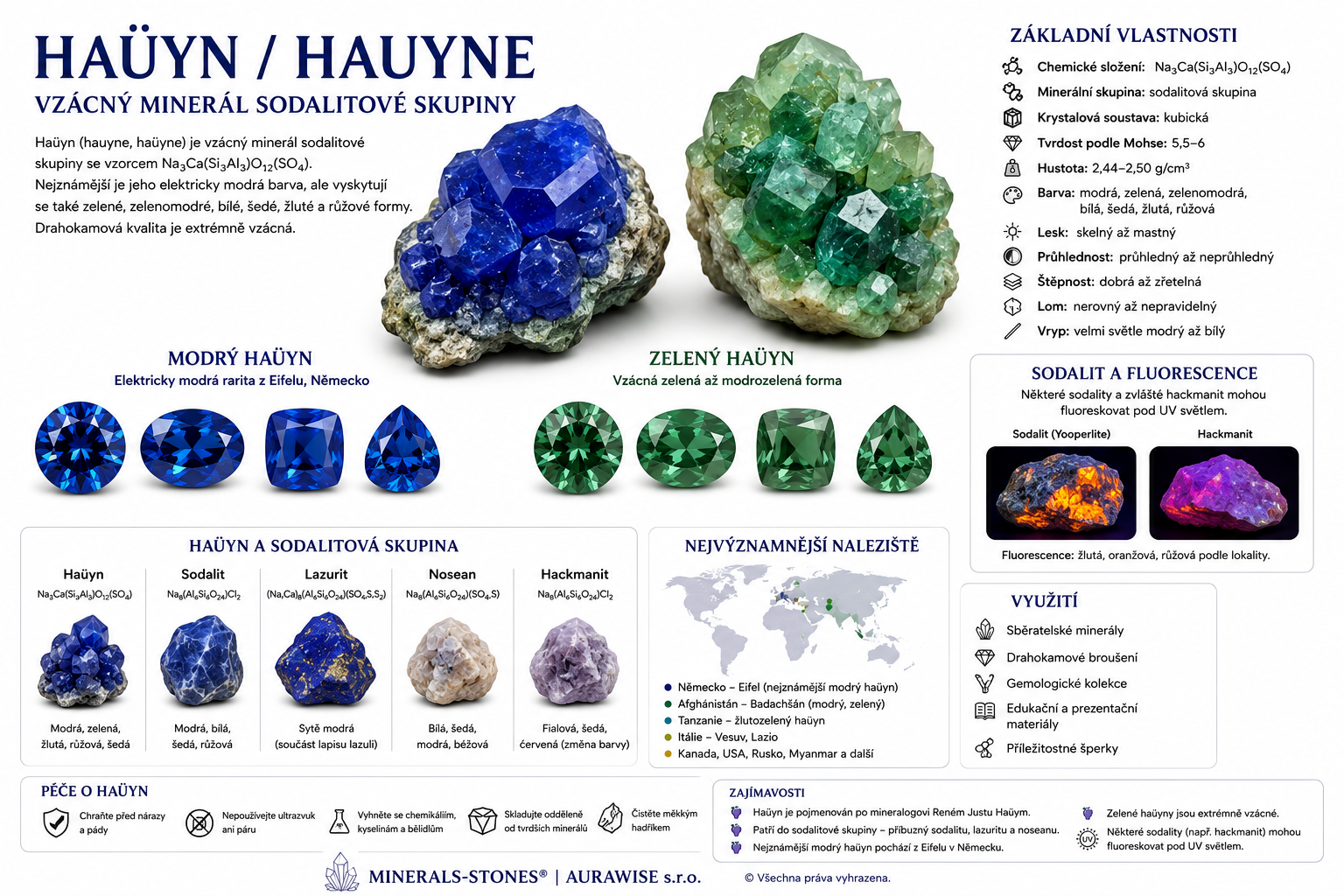 Haüyn / Hauyne: vlastnosti, původ, naleziště, barvy a péče | Encyklopedie minerálů | MINERALS-STONES